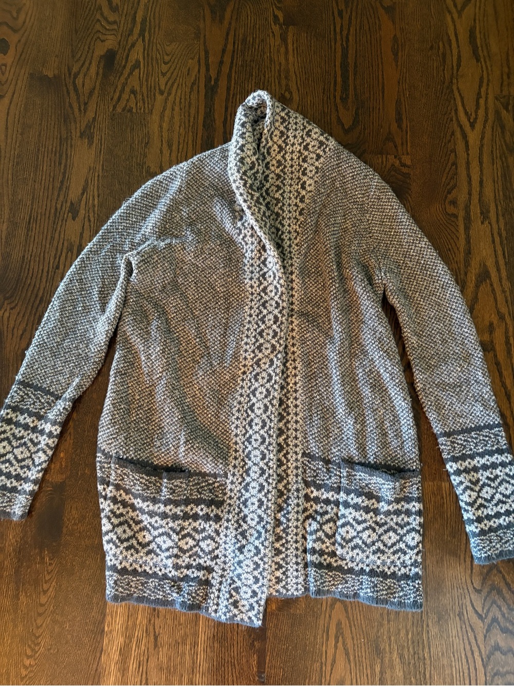 Boho Lucky Brand grey Patterned long cozy Cardigan pockets